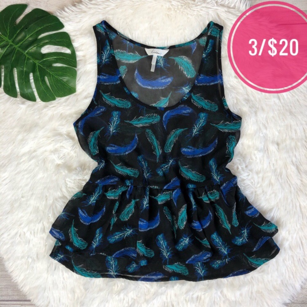 🖤3/$20 Kirra Sheer Feather Print Ruffle Tank Top XS Summer